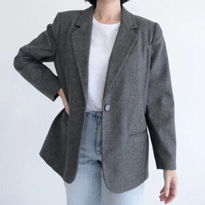 Vintage Sag Harbor Grey Single Button 100% Pure Wool  Blazer Size 12P